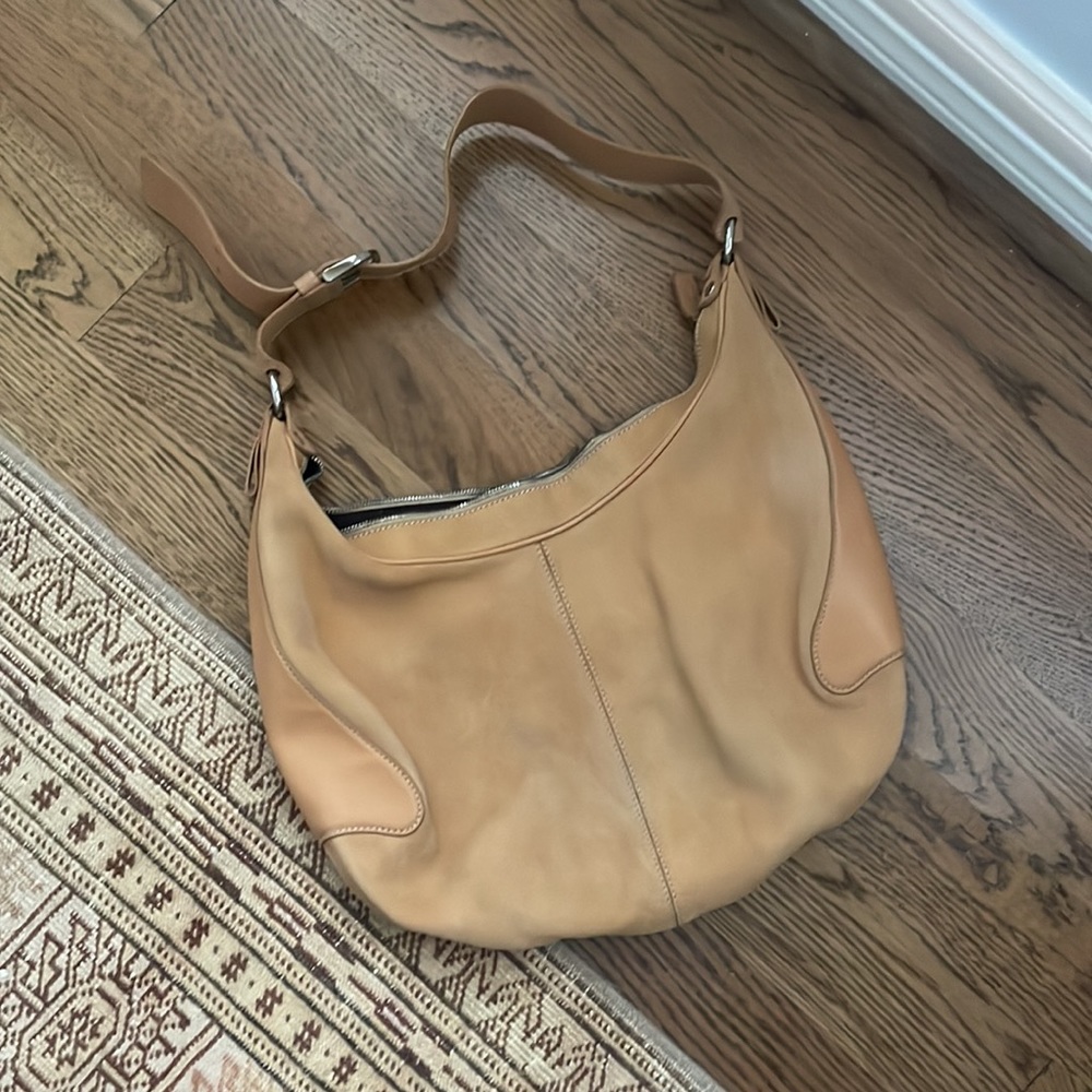 Tods vintage suede purse beige with silver buckle